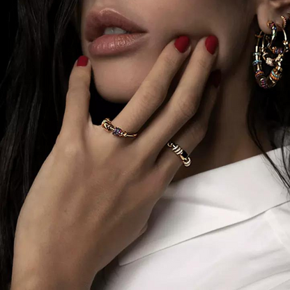 マルチカラーラインストーンエレガントリング　AU-076