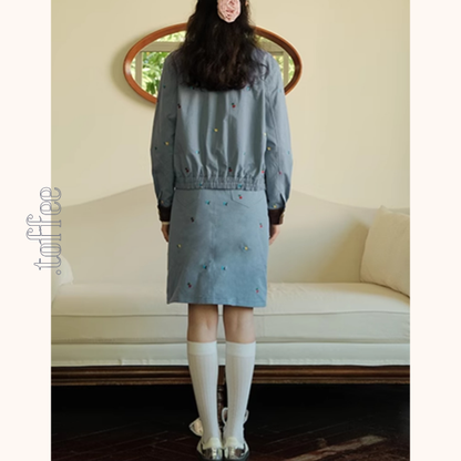 【2color】マルチカラー刺繍入りデニムセットアップ　Z00499