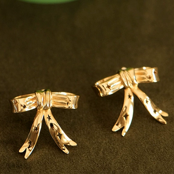 【set】星空リボンモチーフゴールドイヤーアクセサリー＆ブローチ　《Z00710》