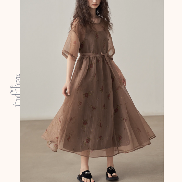 フローラルプリントシフォンワンピース《Z00995》