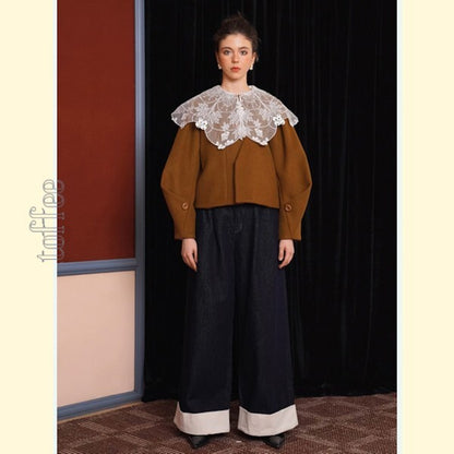 【2color】大人のエレガンス：美シルエットのワイドレッグデニムパンツ 《C0200》