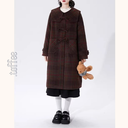 リボン留めタータンのAラインセーラーコート《Z01356》