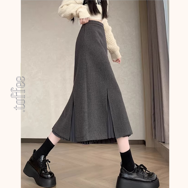 プリーツ重ねのミモレ丈ペンシルスカート《Z01338》