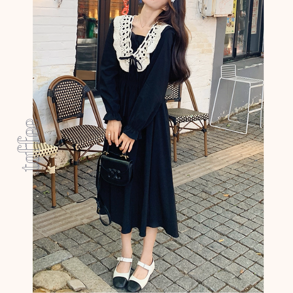 レース襟と歩く、午後の物語ワンピース《Z01154》