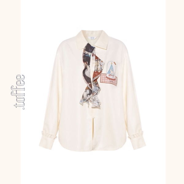 【2color】物語を結ぶリボンとアップリケのシャツ《Z01126》