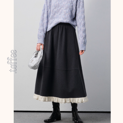 白レースが映えるチャコールAラインロングスカート《Z01188》