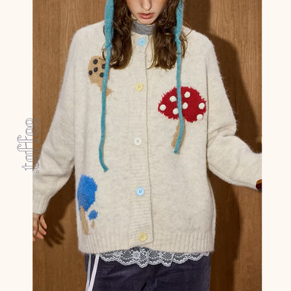 カラフルきのこの遊び心カーディガン《Z01136》