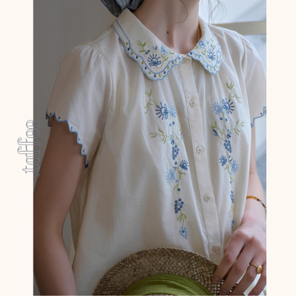 花柄刺繍が映えるレトロ可愛いセットアップ　《Z01117》