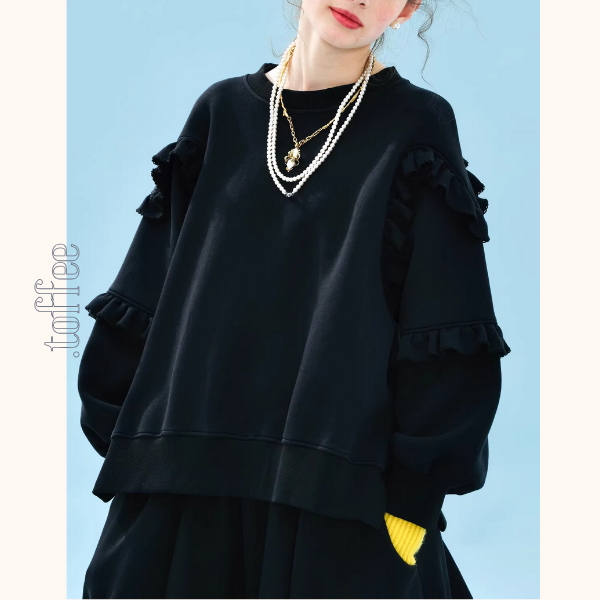 【2color】ティアード袖フリルの甘辛スウェット《Z01351》