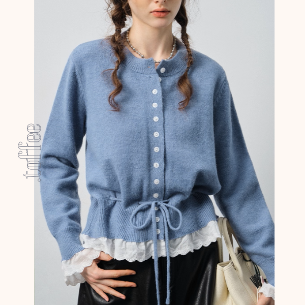 【2color】レース裾と蝶結びが可愛い＊ショートニットカーディガン《Z01189》