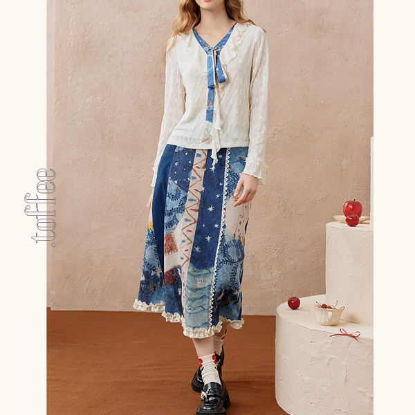 レトロプリント切替フレアスカート《Z01103》