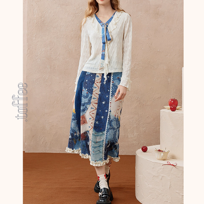 レトロプリント切替フレアスカート《Z01103》