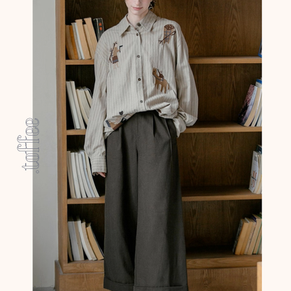 動物アップリケのストライプシャツ《Z01137》