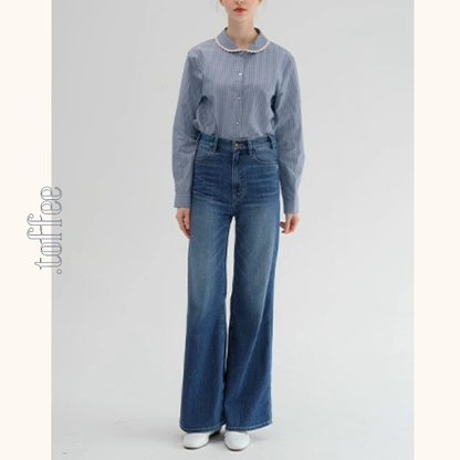 レースが語る午後の記憶ストライプシャツ《Z01177》