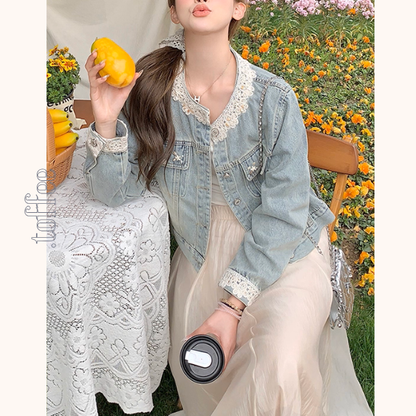 花咲く朝のレース付きデニムジャケット《Z01153》