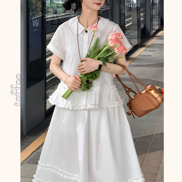 【2color】ギンガムチェック＆フリルセットアップ《Z01098》