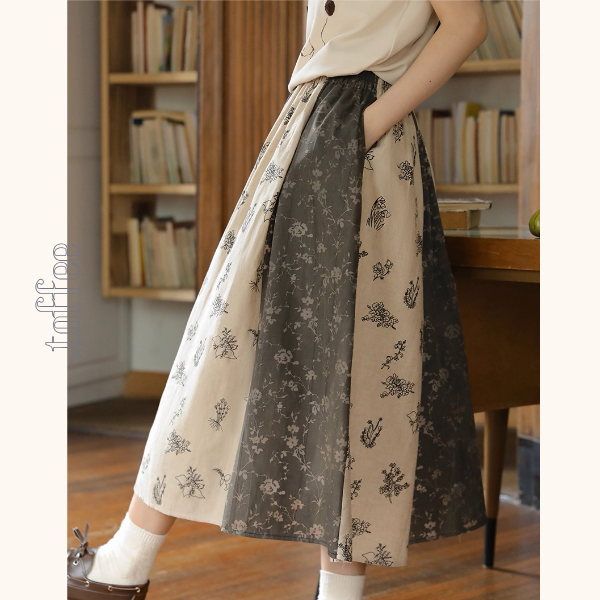 野に咲く詩　花柄切り替えロングスカート《Z01145》