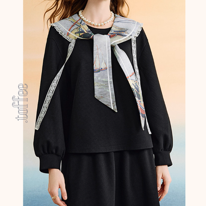 【2color】セーラーカラーと船の刺繍セットアップ《Z01133》