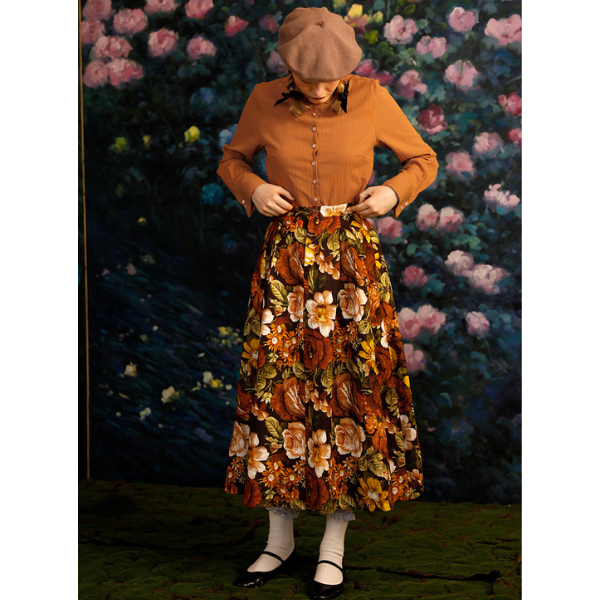 油絵風フローラルAラインスカート Z00008