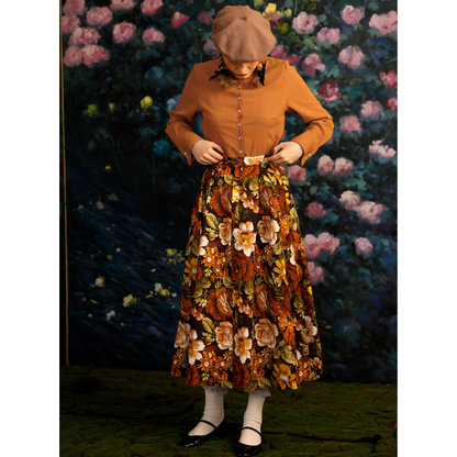 油絵風フローラルAラインスカート Z00008