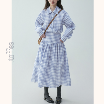 チェック柄Aラインロングシャツワンピース《Z00839》