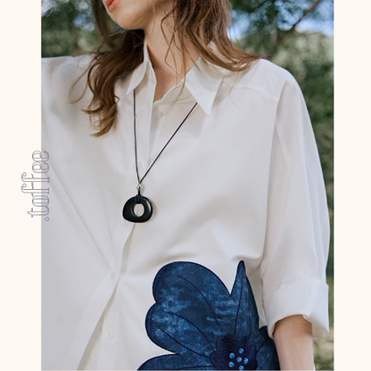 フラワー刺繍オーバーサイズシャツ＆Aラインミモレ丈スカートセットアップ《Z00927》