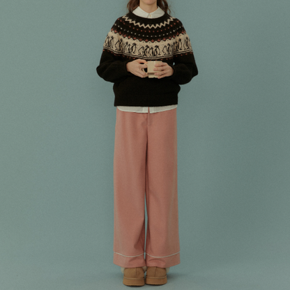 【2color】フレンチハイウエストワイドレッグパンツ Z00044