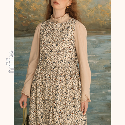 コーデュロイフローラルプリントノースリーブワンピース　Z00616