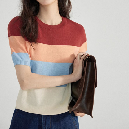 カラフルボーダーニットトップス Z00197