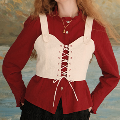 【2color】フリルネックショートブラウス　《Z00618》