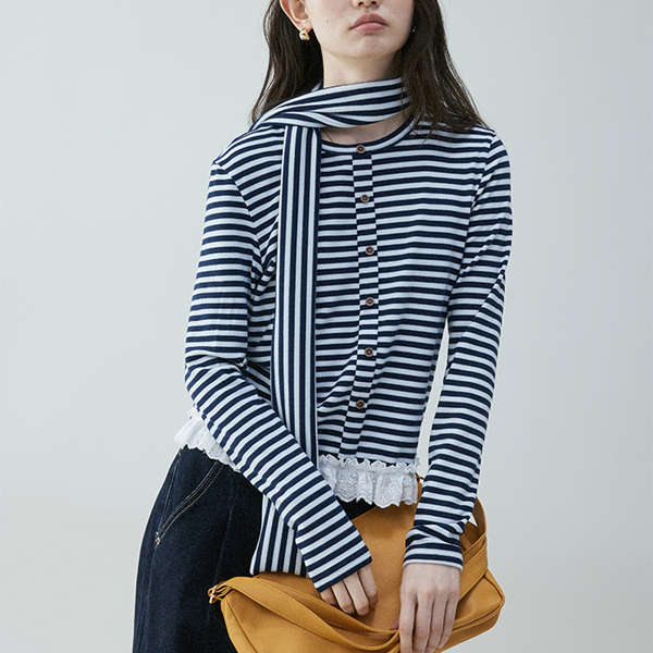 レースヘムストライプシャツ 《Z00635》