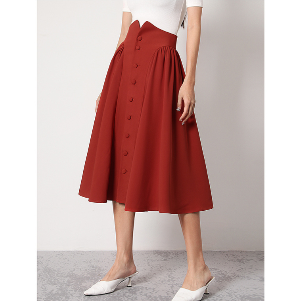 センターボタンルーズフレアスカート X-272
