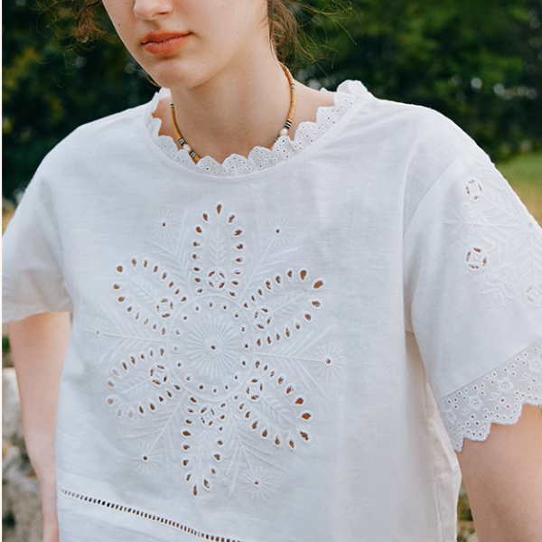 カットワークレースボックス型クロップドTシャツ《Z01002》