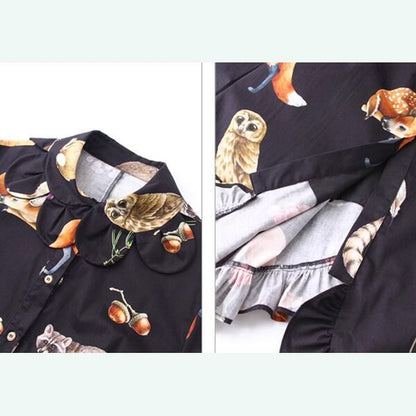 レトロエレガンス：クラシックアートのブラックシャツワンピース 《C0209》