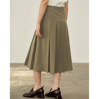 【2color】二つのベルト付きミモレ丈Aラインプリーツスカート Z00223