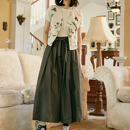 フラワープリントショートベストジャケット　AU-242