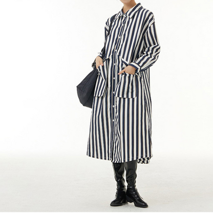 【2color】ストライプシャツワンピース X-349