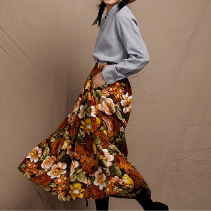 油絵風フローラルAラインスカート Z00008