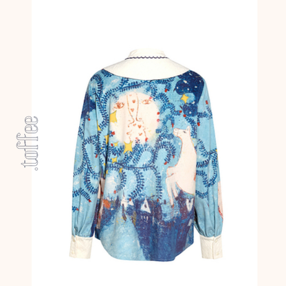 ポニーと星空の油絵プリントシャツ《Z00840》