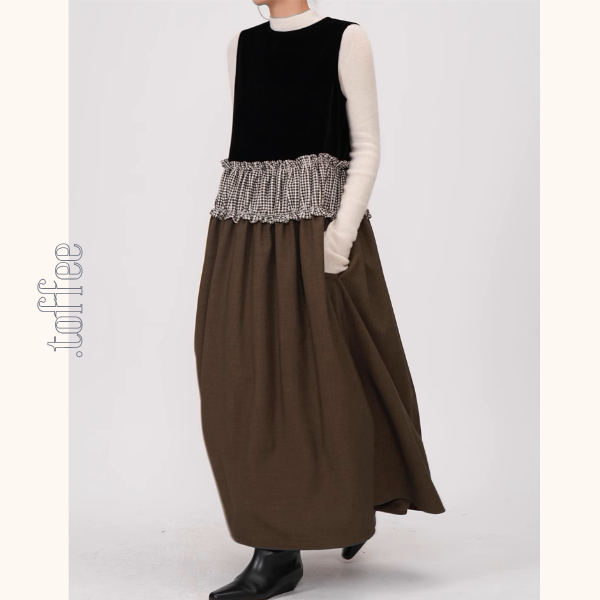 チェック柄切替ノースリーブAラインワンピース《Z00939》