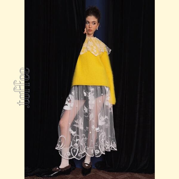 舞い踊る鳥達：幻想的レトロレース ロングスカート 《C0215》