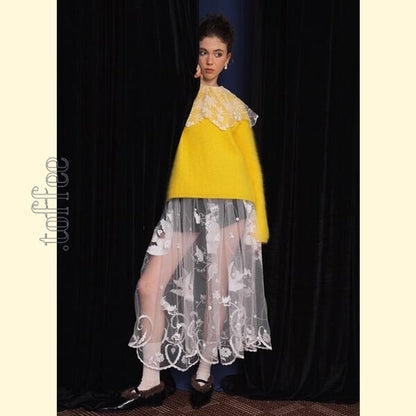 舞い踊る鳥達：幻想的レトロレース ロングスカート 《C0215》