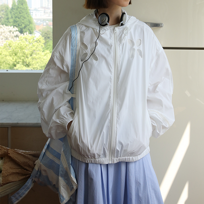 【2color】お花モチーフの中空フードジャケット　Z00353