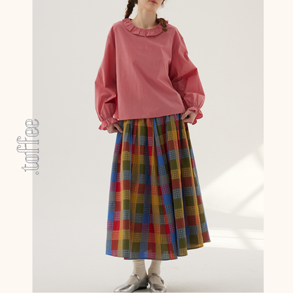 カラフルチェック柄ロングフレアスカート　《Z00786》