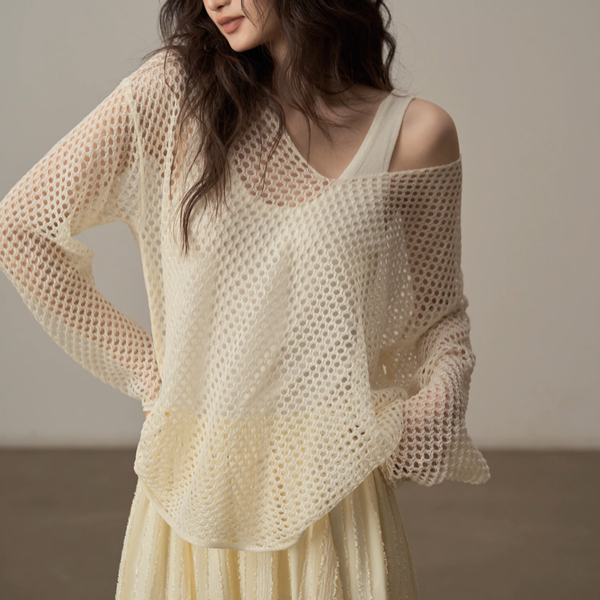 【4color】メッシュオーバーサイズニットトップ《Z00998》