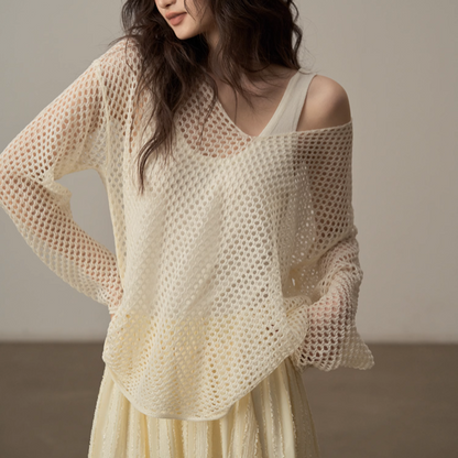 【4color】メッシュオーバーサイズニットトップ《Z00998》