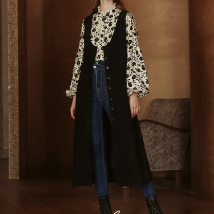 スタンドカラーブラックローズレースブラウス X-470