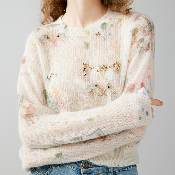 ビジュー＆キャットニットプルオーバー　Z00595