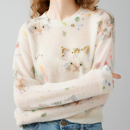 ビジュー＆キャットニットプルオーバー　Z00595