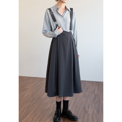 【3color】アシンメトリーサスペンダースカート X-313